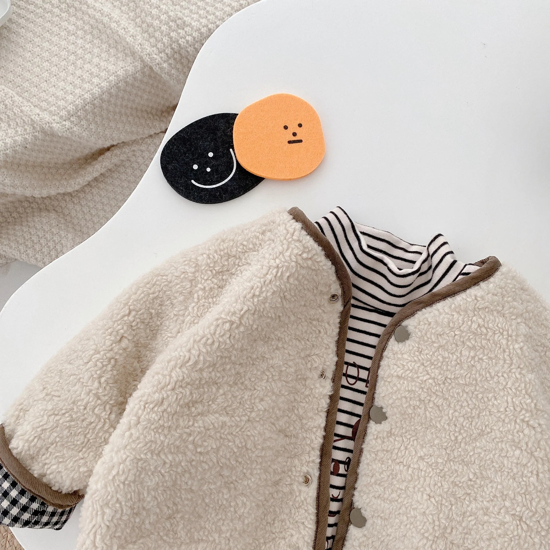 Stylish Plaid Plush Kids Coat
