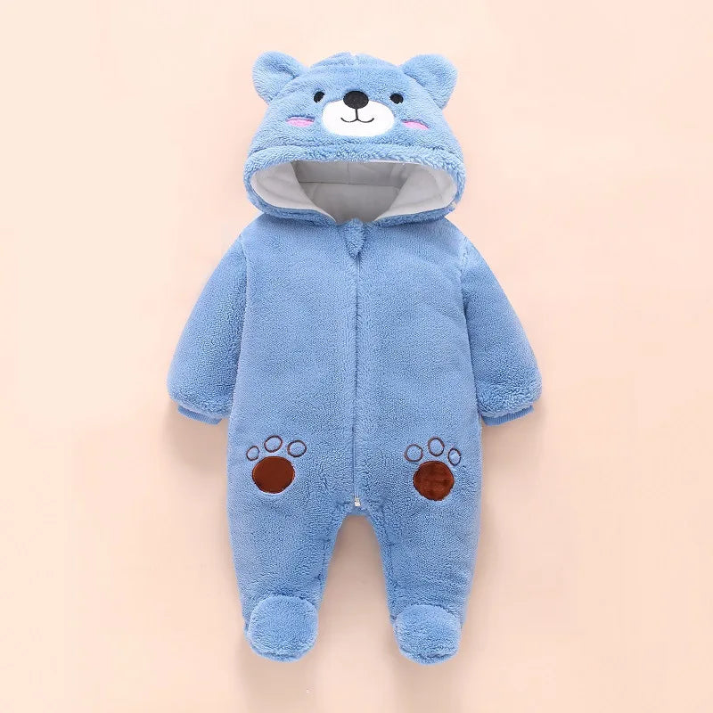 Baby Bear Hooded Winter Romper, Warm Cotton Jumpsuit