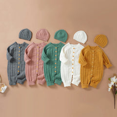 Knitted Baby Winter Romper and Cap Set, 0-18 Months