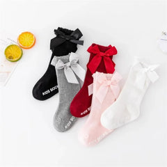 Baby Girls' Non-Slip Knee Socks, 3 Pairs with Bows
