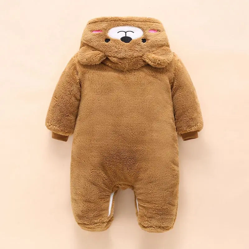 Baby Bear Hooded Winter Romper, Warm Cotton Jumpsuit
