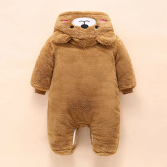 Baby Bear Hooded Winter Romper, Warm Cotton Jumpsuit