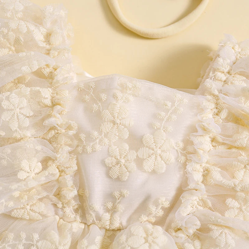Ruffle sleeve square-neck lace romper