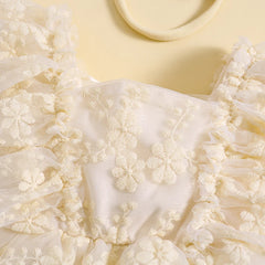 Ruffle sleeve square-neck lace romper