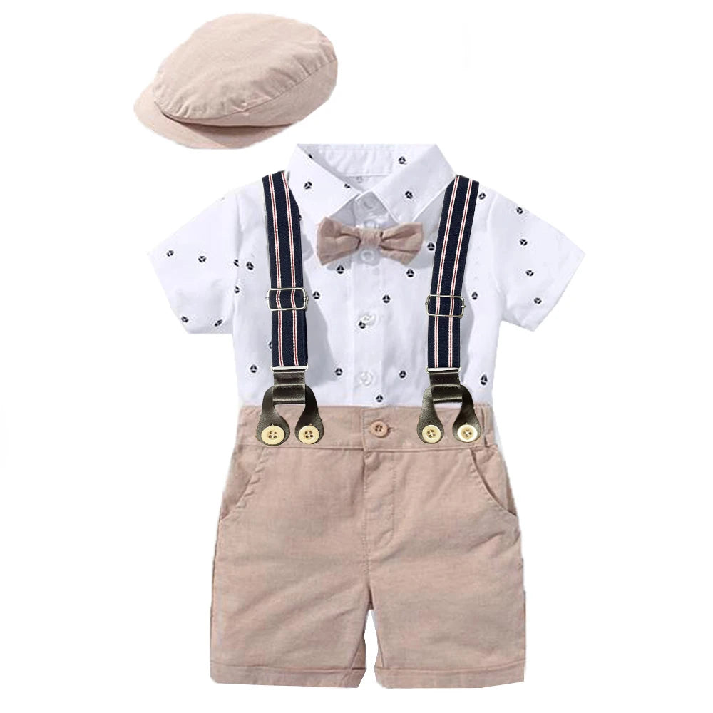 Baby boy formal romper outfit with bow tie and hat USA