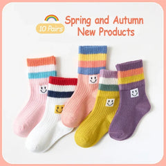 Girls' Rainbow Mid-Tube Socks, 5 Pairs, Ages 1-16