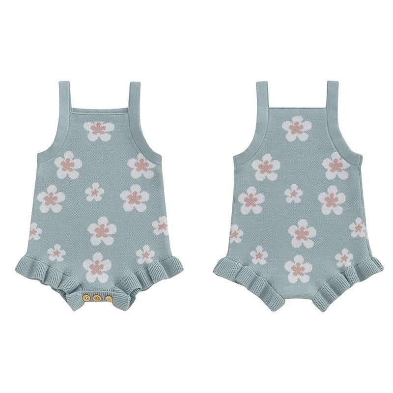 Baby Girls' Knitted Floral Bodysuit, Sleeveless Romper