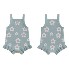 Baby Girls' Knitted Floral Bodysuit, Sleeveless Romper