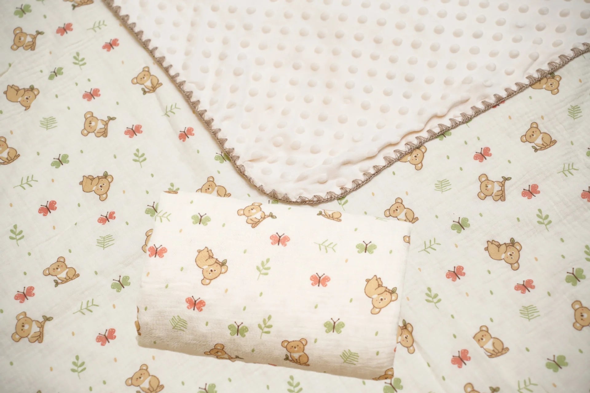 Newborn Bear Print Blanket for Crib, Stroller and Car Seat
