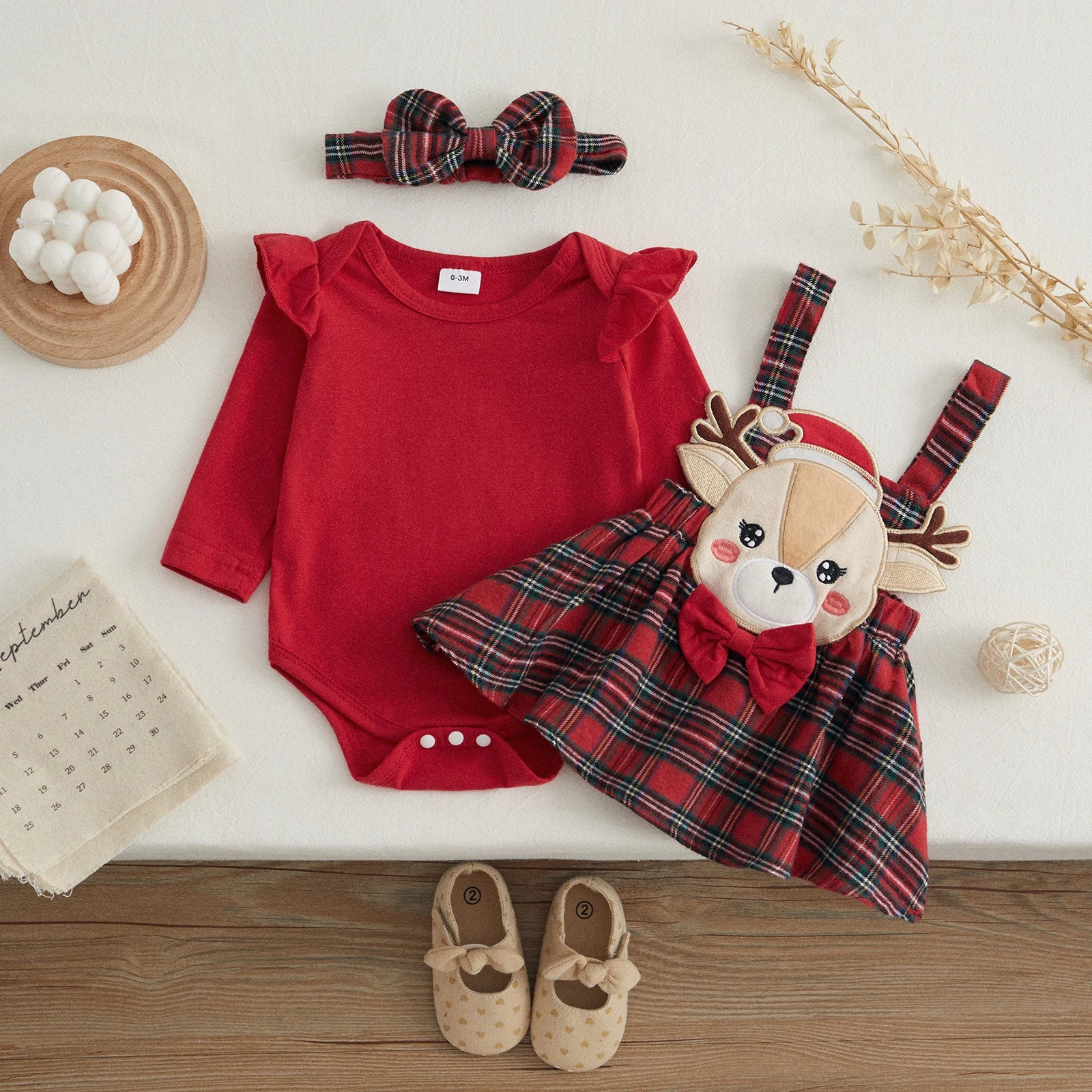 Ruffle Long Sleeve Christmas Romper