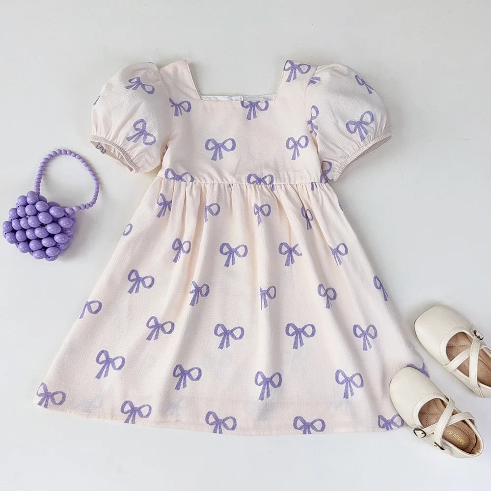 Girls Bow Print Dress