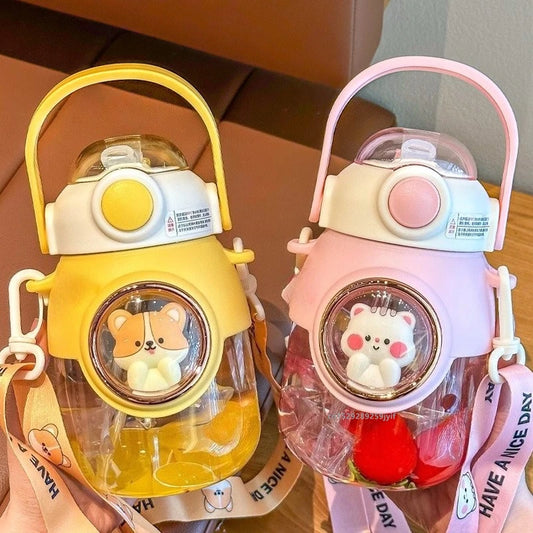 820 mL kids water bottle with drinking straw and carrying handle