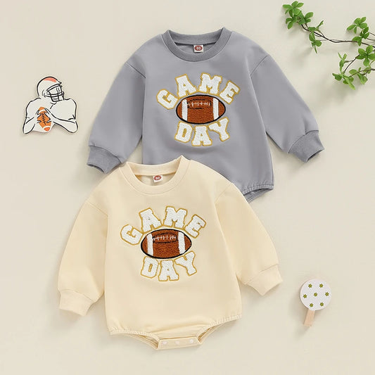 Baby Football Embroidery Bodysuit, Long-Sleeve Fall Romper