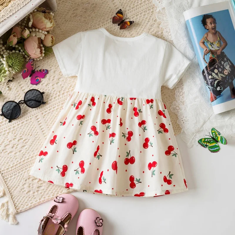 Baby Girl Dress Summer Cherry Print Cotton Short Sleeved Baby Dresses Cute Bow Girl Dress Baby Clothes Girl
