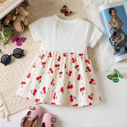 Baby Girl Dress Summer Cherry Print Cotton Short Sleeved Baby Dresses Cute Bow Girl Dress Baby Clothes Girl
