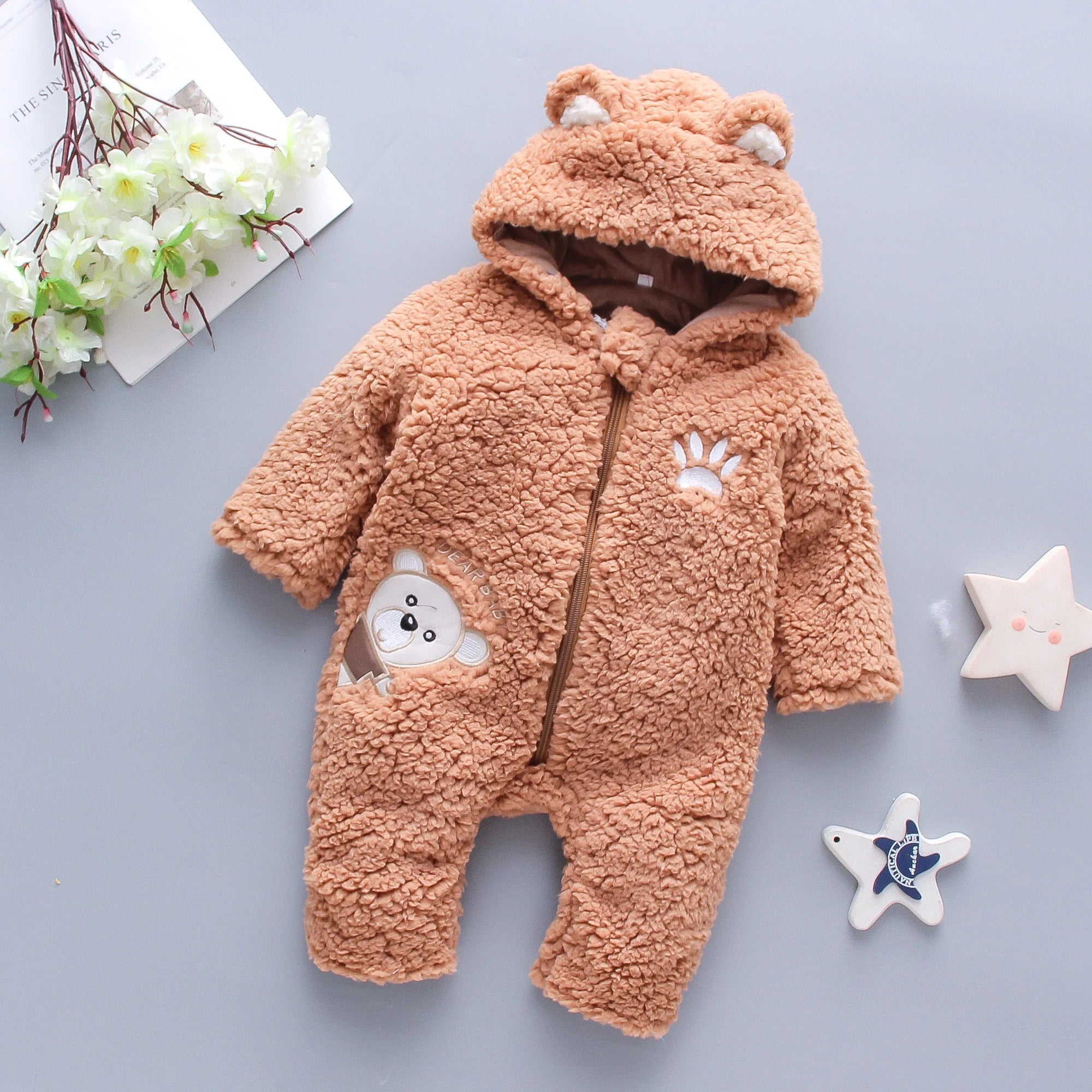 Thick Fleece Hooded Baby Romper