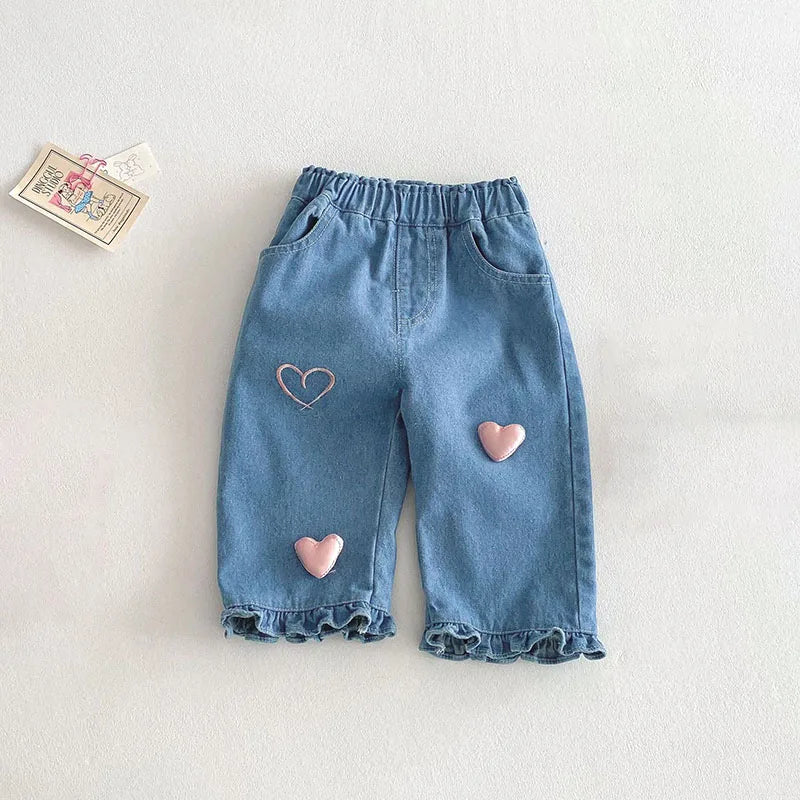 Children Girls Thin Style Denim Blue Pants - PAMU8