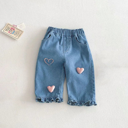 Children Girls Thin Style Denim Blue Pants - PAMU8