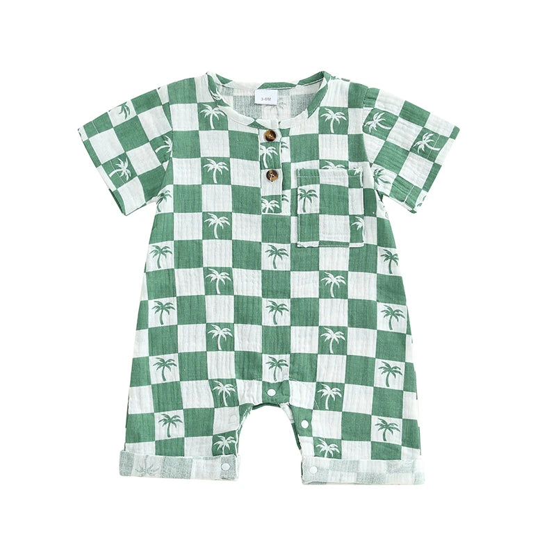 Checkered Tree Print Playsuit