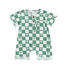 Checkered Tree Print Playsuit