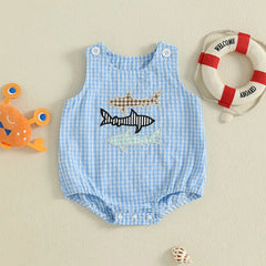 Baby Sleeveless Romper, Crab Embroidery Summer Playsuit