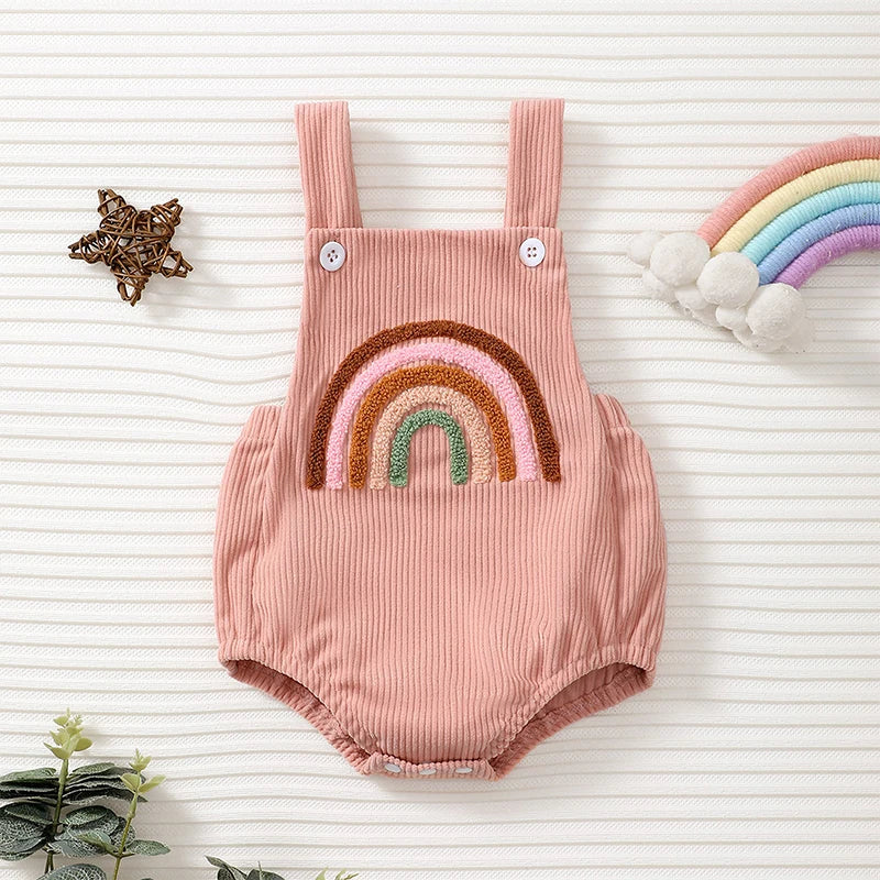 Rainbow Strawberry Embroidery Romper