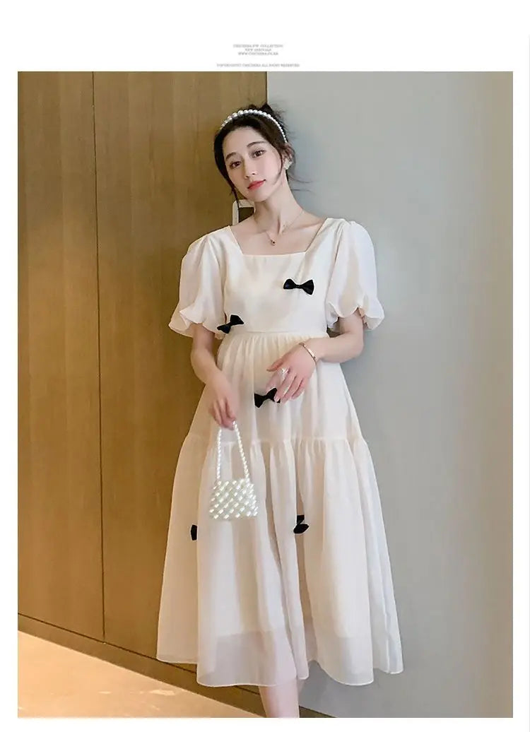 Flare sleeve square collar maternity dress