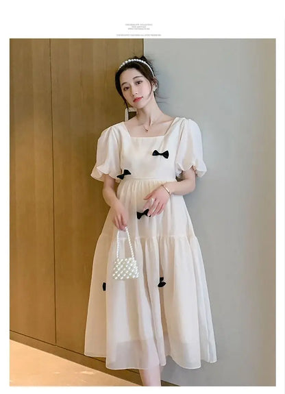 Flare sleeve square collar maternity dress