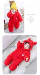 Plush Bear Hooded Baby Romper, Warm Fall Jumpsuit