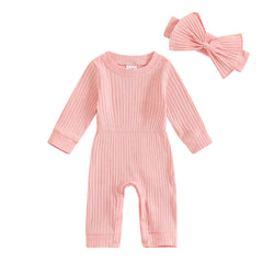 Baby Girls' Ribbed Jumpsuit and Headband Set, Fall