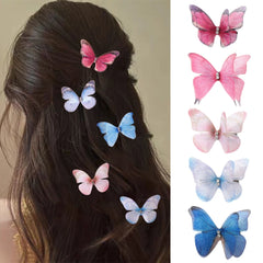 Girls' Butterfly Hair Clips, 5-Piece Mesh Barrette Set