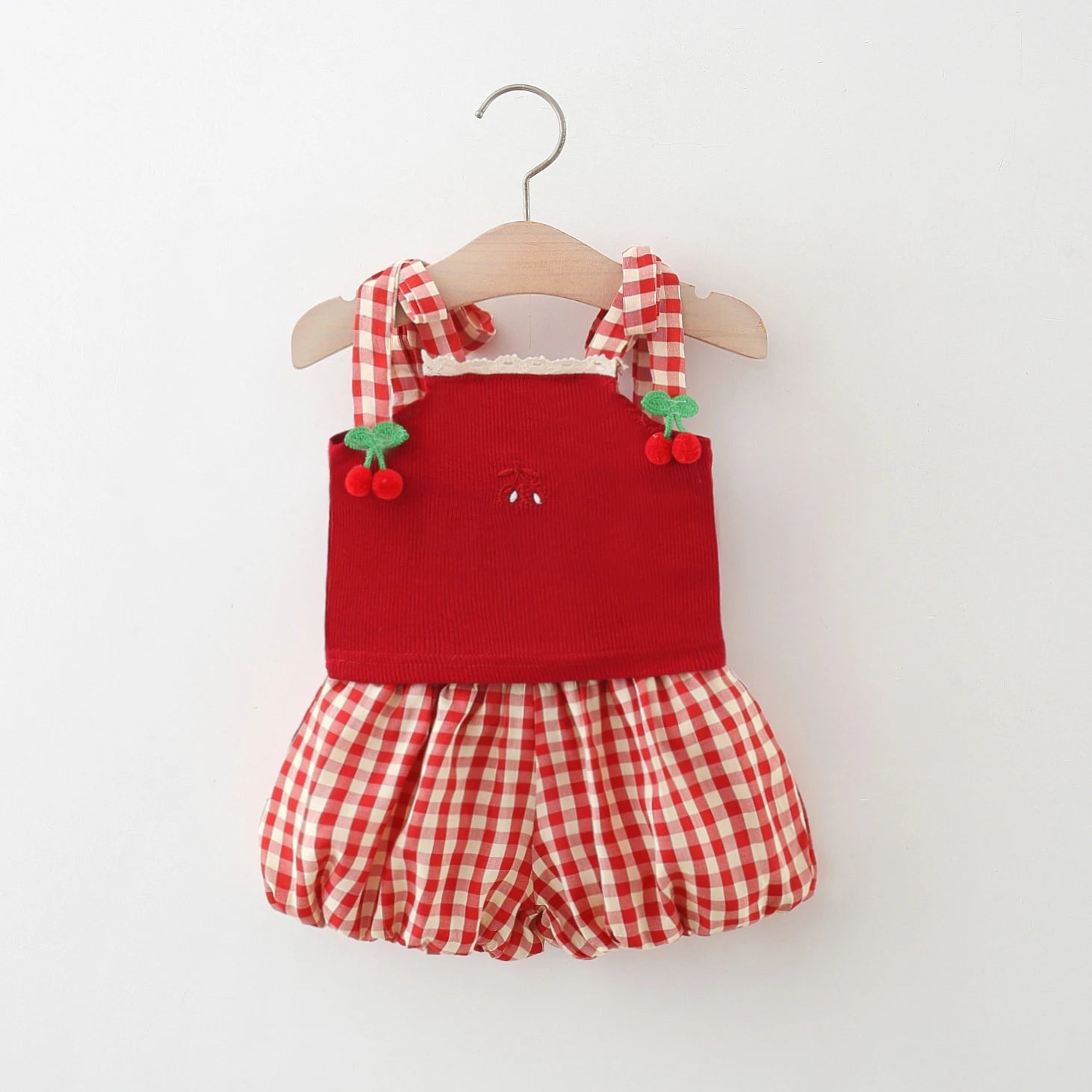 Cherry Plaid Baby Girl Suit