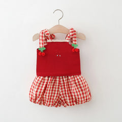Cherry Plaid Baby Girl Suit