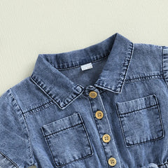 Toddler Girls' Denim Overall Shorts, Button-Down Jumpsuit