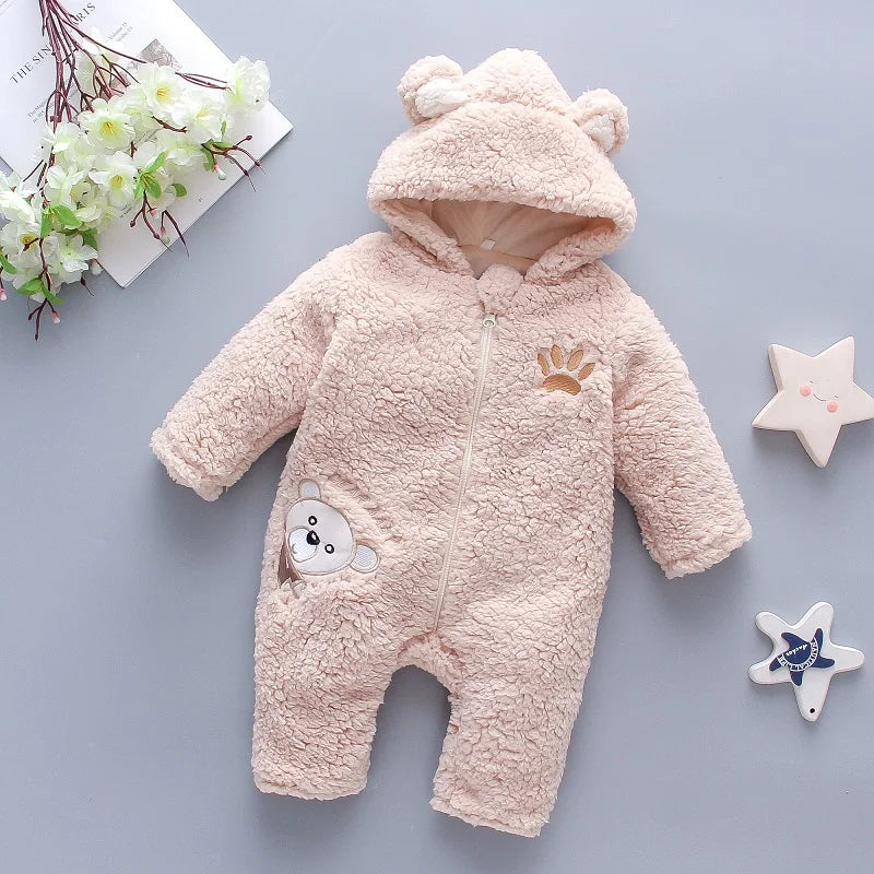 Thick Fleece Hooded Baby Romper