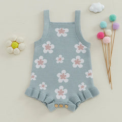 Baby Girls' Knitted Floral Bodysuit, Sleeveless Romper