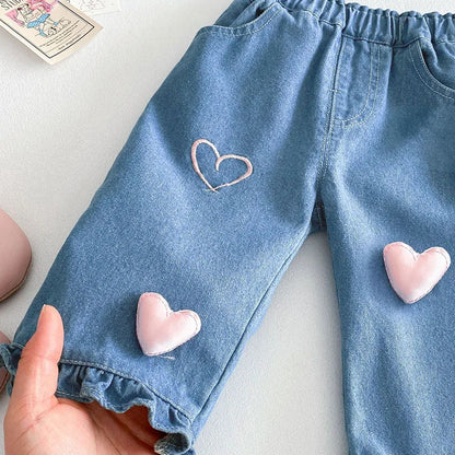 Children Girls Thin Style Denim Blue Pants - PAMU8