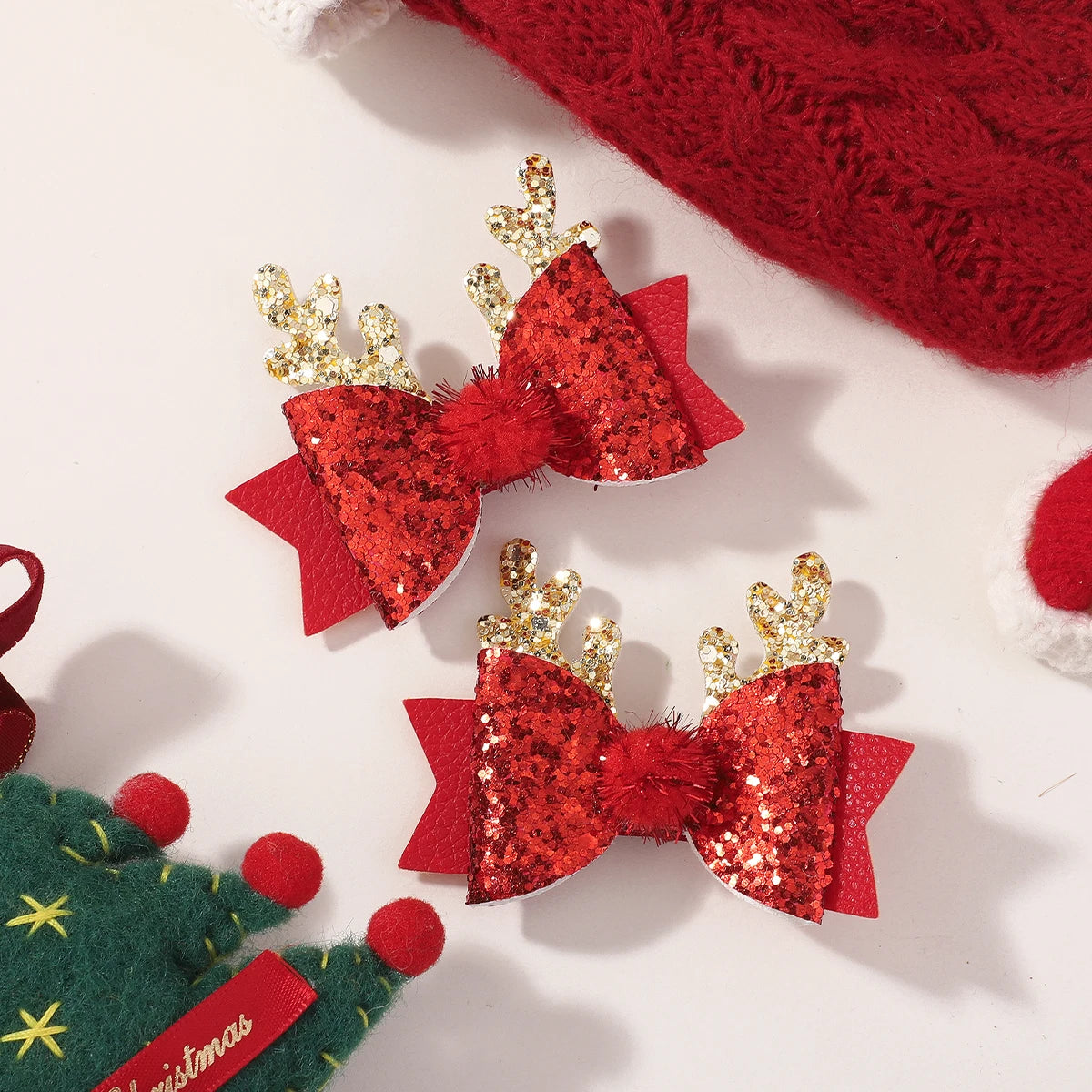 2Pcs Red Gold HairBows