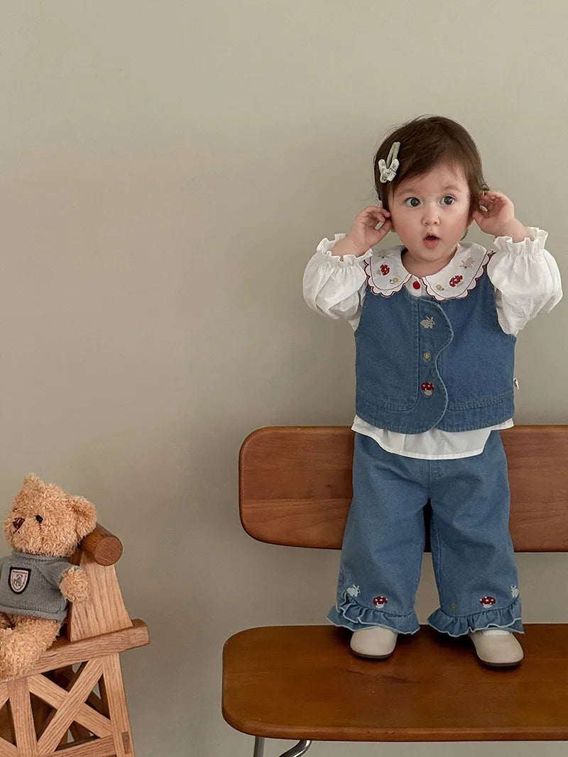 Girls Embroidered Rabbit Blouse