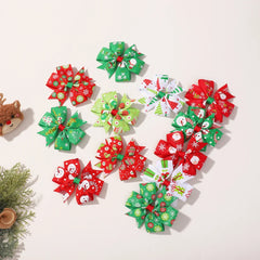 Girls' Christmas Bow Hair Clips, Pinwheel Barrette Set