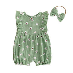 Baby Girl Floral Fly-Sleeve Romper Set | Summer Bowknot Outfit