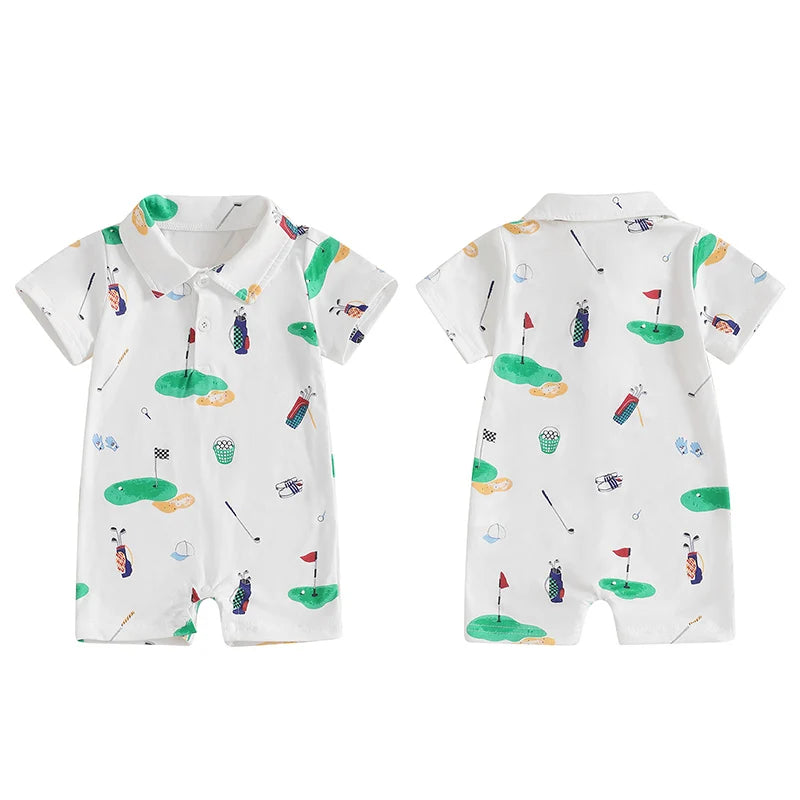 Baby Golf Romper, Half-Button Lapel Summer Jumpsuit