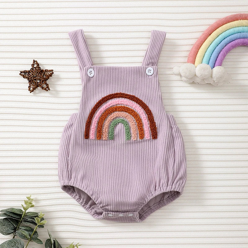 Rainbow Strawberry Embroidery Romper