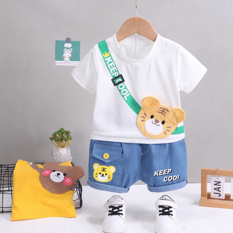 Baby Boys' Bear T-Shirt and Shorts Set, Cotton Summer