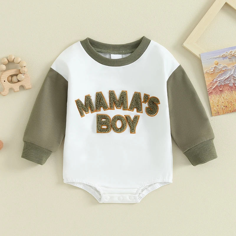 Baby Boys' Letter Sweatshirt Romper, Long-Sleeve Fall