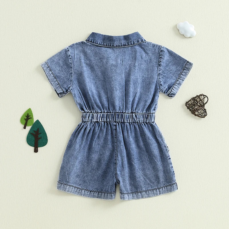 Toddler Girls' Denim Overall Shorts, Button-Down Jumpsuit