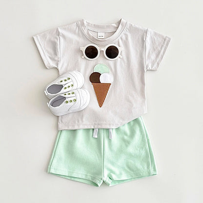Baby Ice Cream Print T-shirt+Shorts