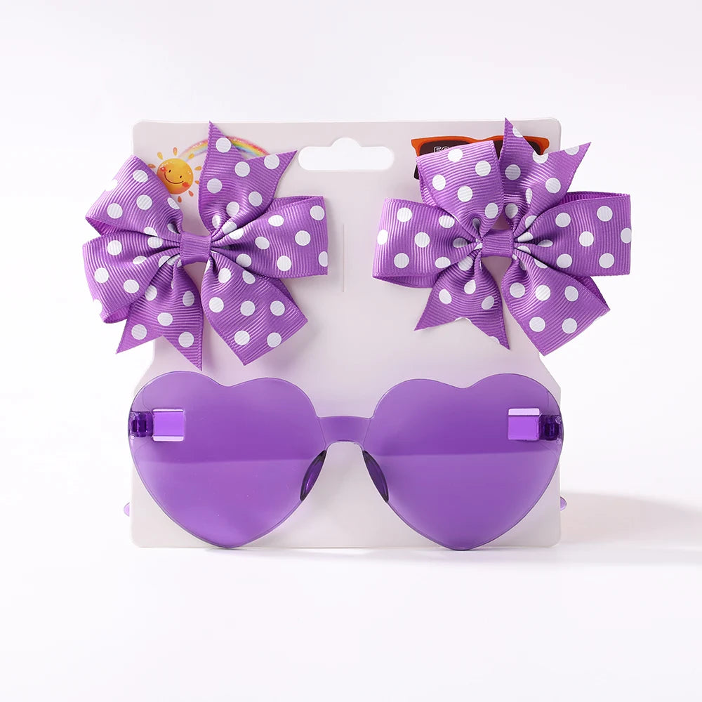Kids' Heart Sunglasses and Hair Clip Set, 3 Pieces