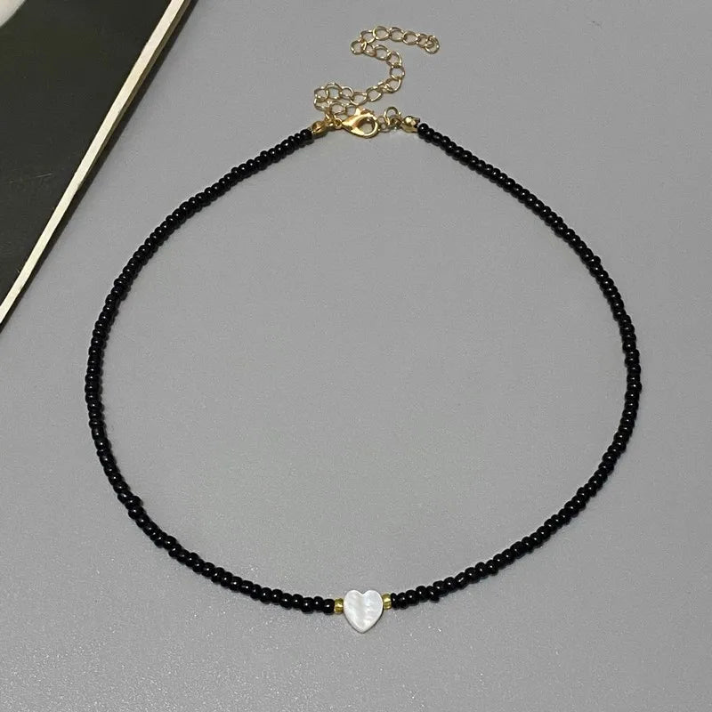 Girls' Shell Heart Choker Necklace, Glass Bead Gift