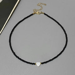 Girls' Shell Heart Choker Necklace, Glass Bead Gift